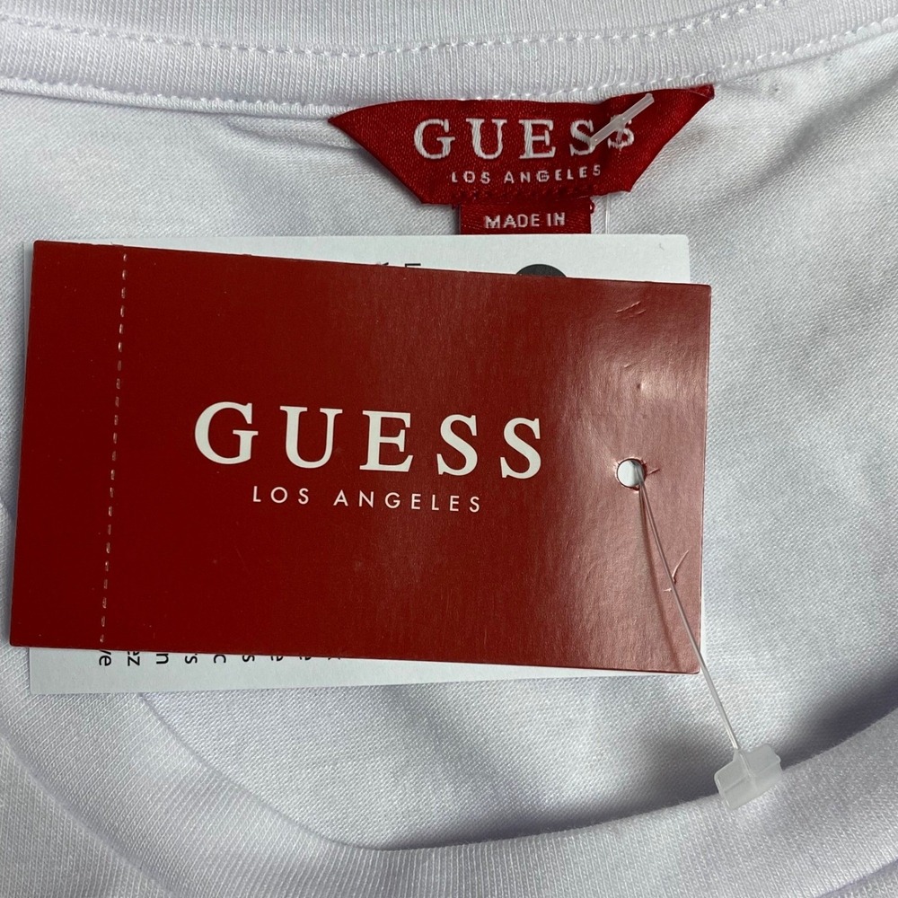 Guess Womens Logo Tape Sleeve Crewneck T-Shirt White Cotton Tee M‎ NWT - Picture 6 of 6